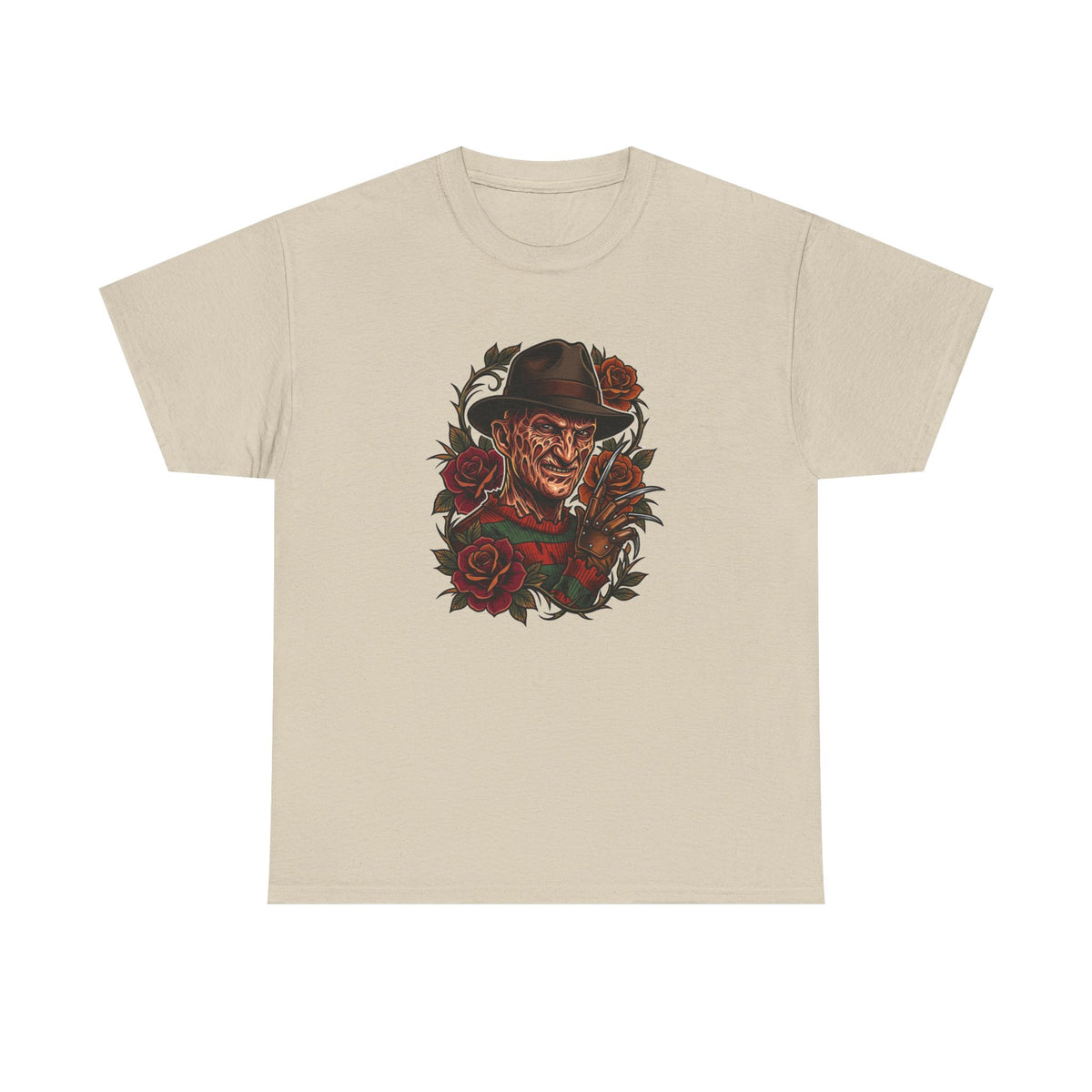 Horror Rose Tee — Vintage Freddy-Inspired Nightmare Skull Graphic T-Shirt