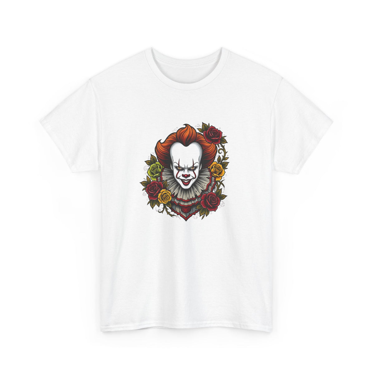 Horror Clown Tee — Pennywise Floral Portrait Graphic T-Shirt
