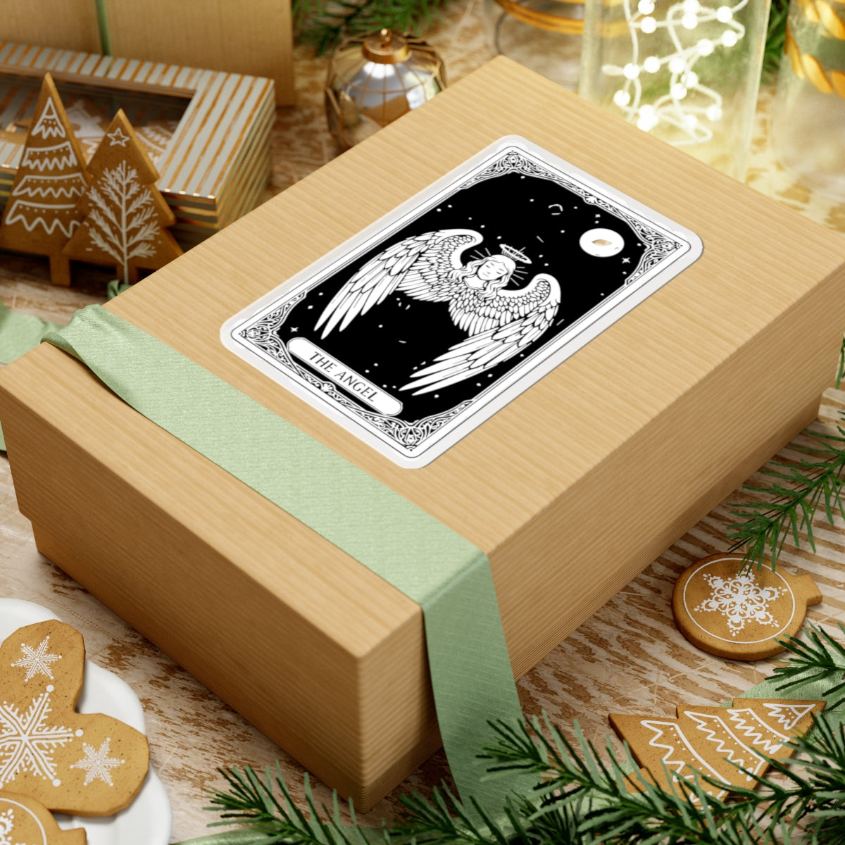 Tarot Angel Sticker — The Angel Kiss-Cut Vinyl Sticker (Mystic Black & White)
