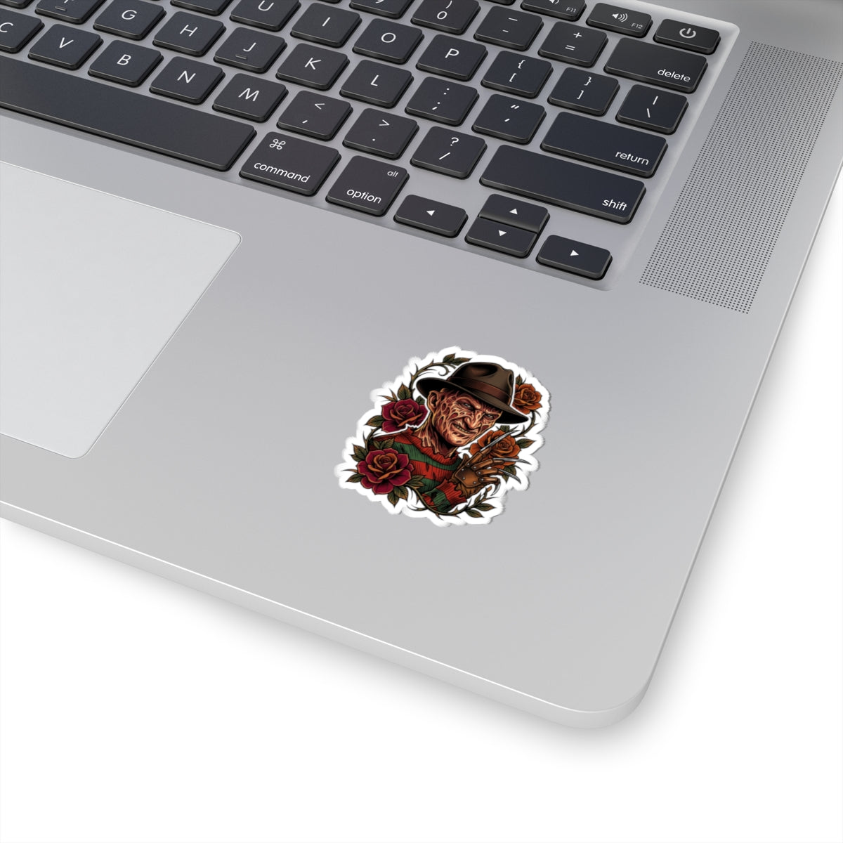 Horror Icon Kiss-Cut Sticker — Freddy Krueger-Inspired Design with Roses