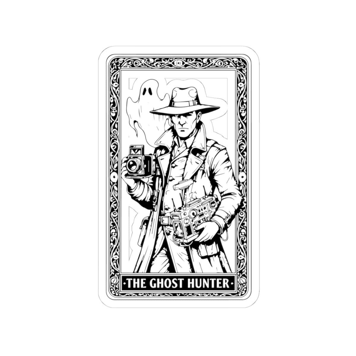 Kiss-Cut Sticker — “The Ghost Hunter” Vintage Noir Paranormal Camera Design