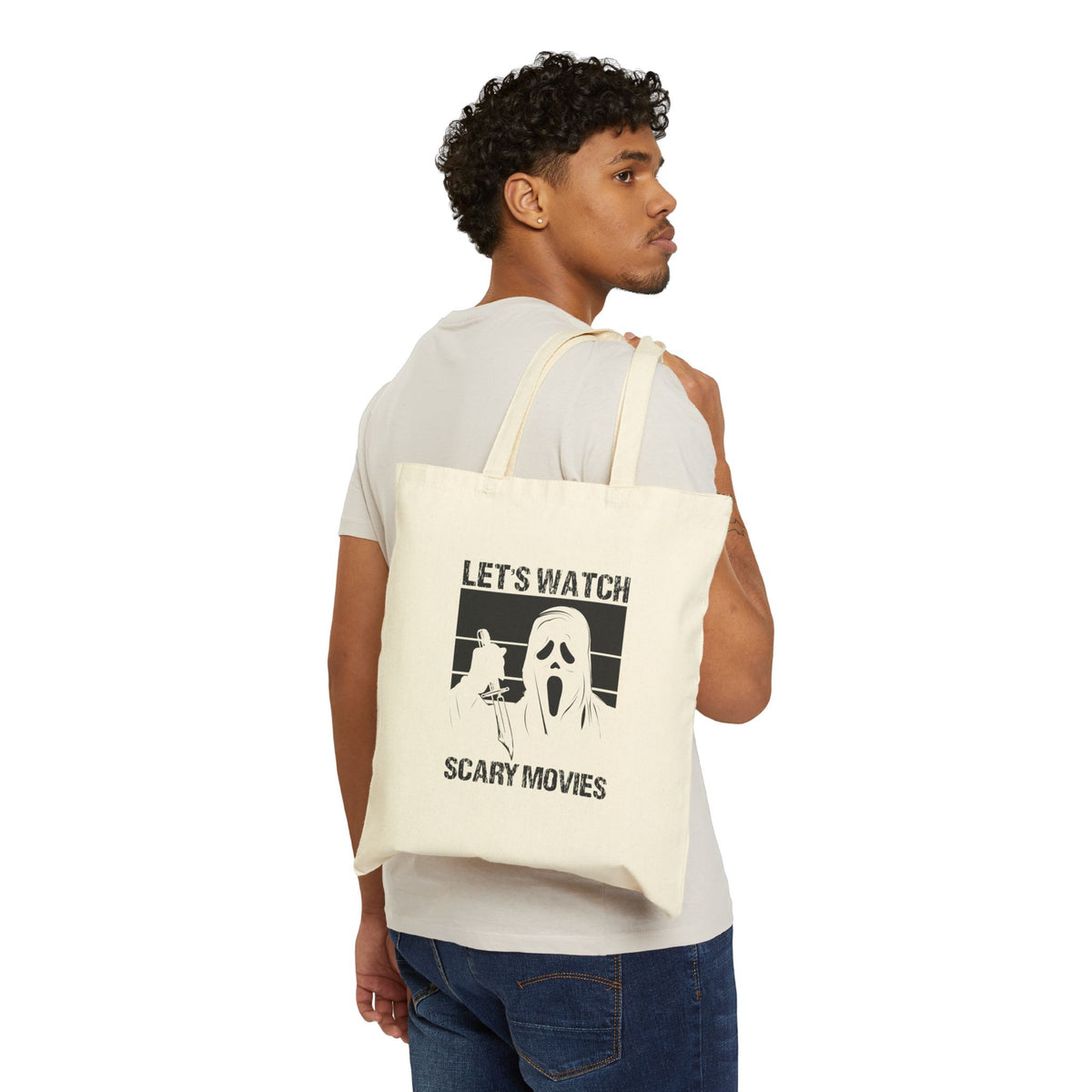 Tote Bag — "Let's Watch Scary Movies" Halloween Canvas Tote