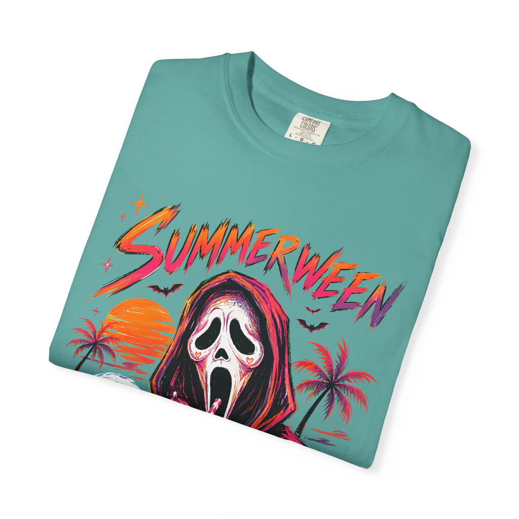 Summerween T-Shirt — Retro Horror Scream Mask Pumpkin Tee