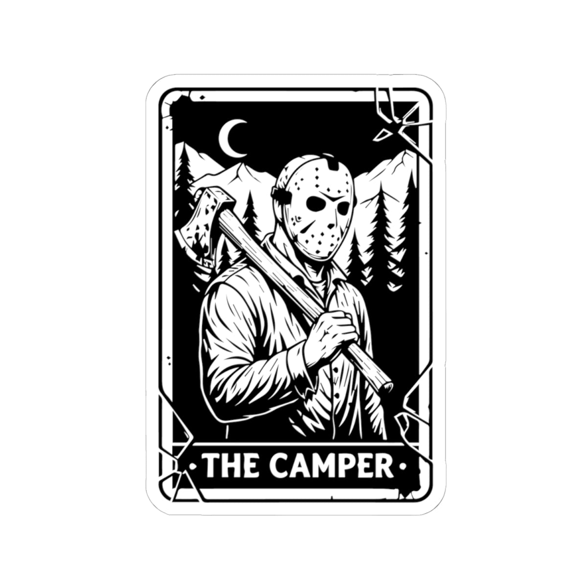 The Camper Kiss-Cut Sticker — Jason Horror Cabin Sticker for Laptops & Gear