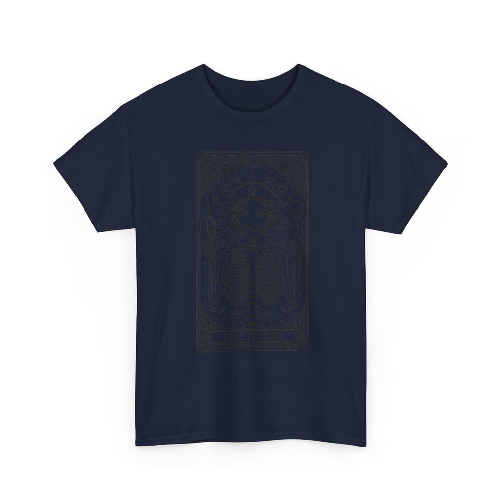 Tarot Nurse Graphic Tee — 'The Nurse' Skeleton Card T-Shirt