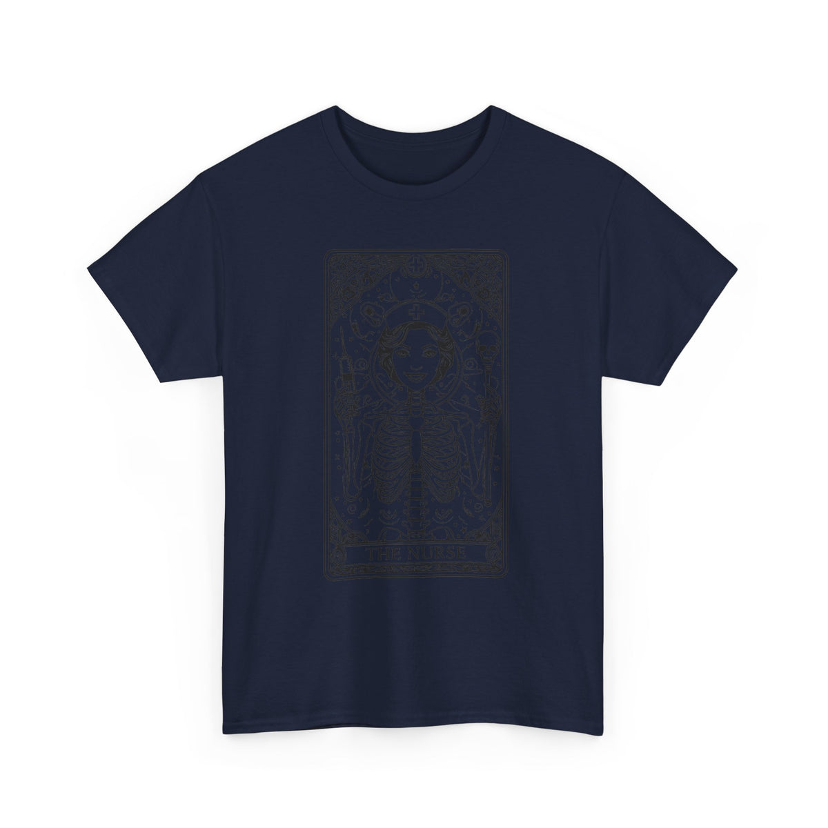 Tarot Nurse Graphic Tee — 'The Nurse' Skeleton Card T-Shirt
