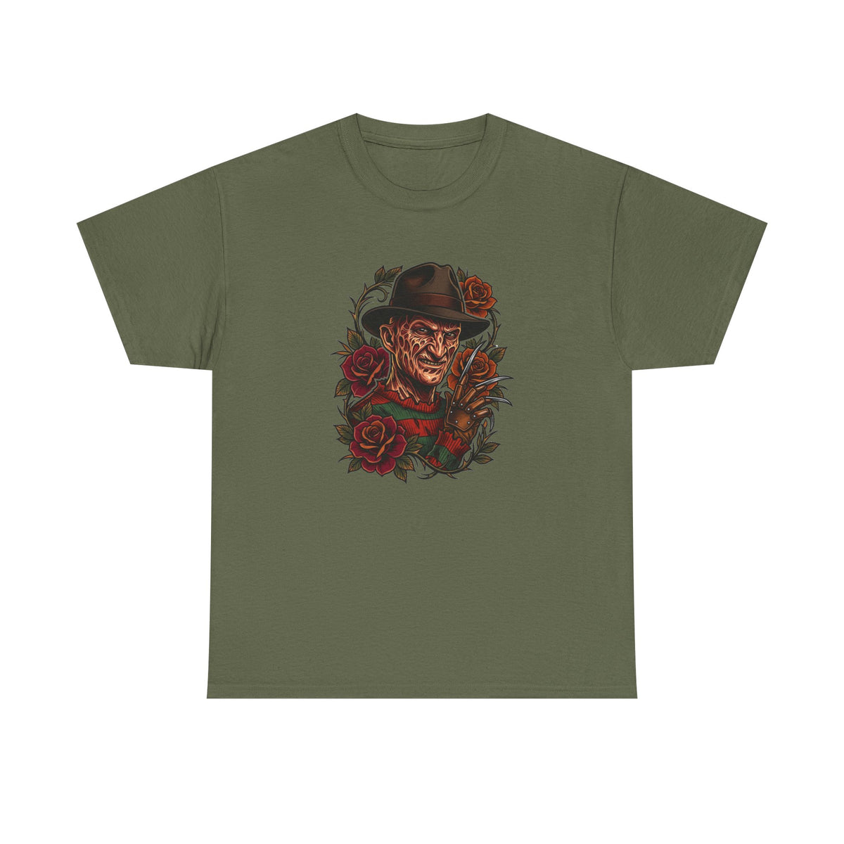 Horror Rose Tee — Vintage Freddy-Inspired Nightmare Skull Graphic T-Shirt