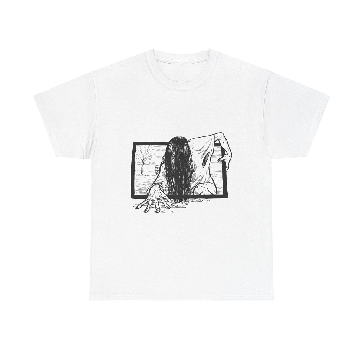 Horror Girl T‑Shirt — Creepy Window Ghost Graphic Tee