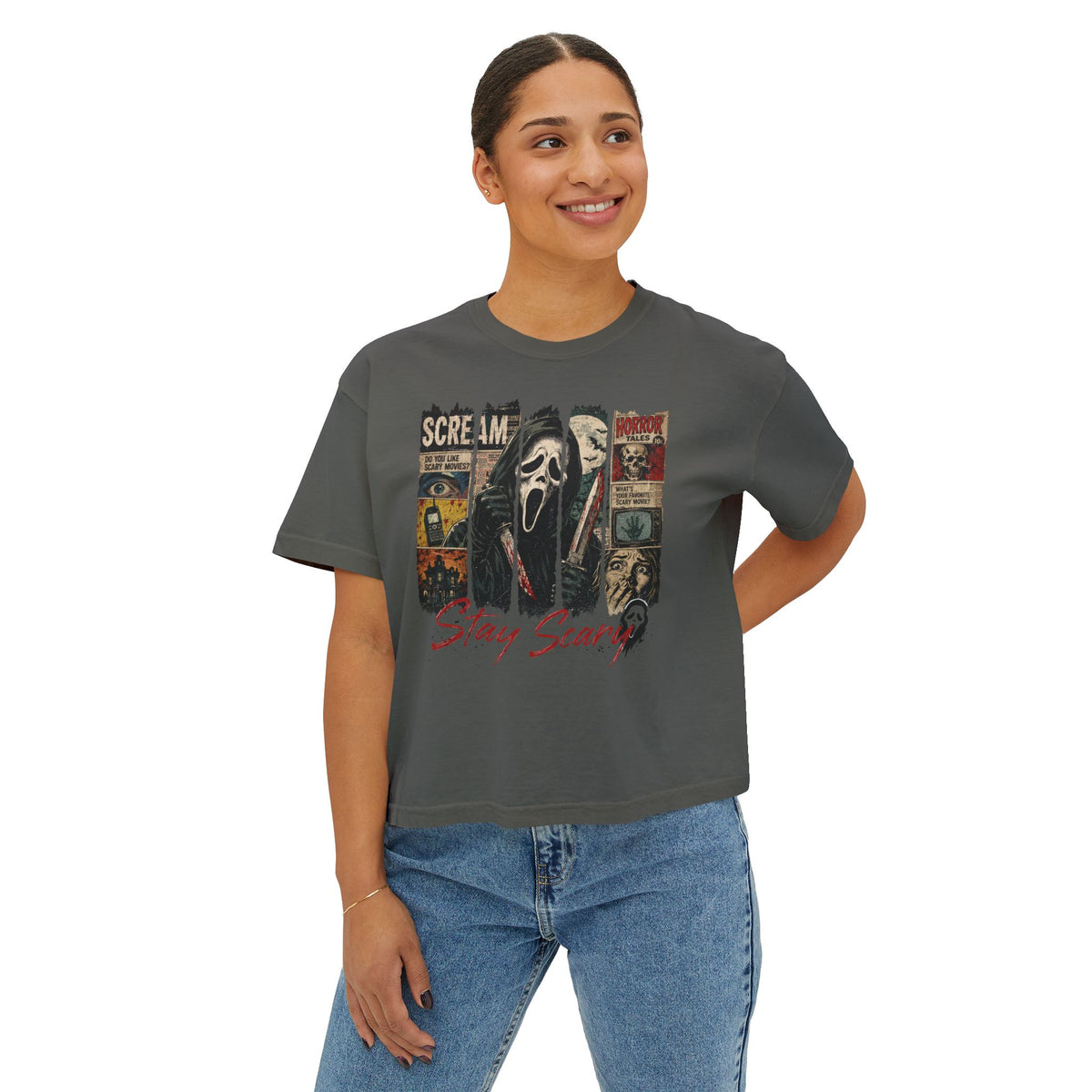 Stay Scary Scream Graphic Women's Boxy Tee