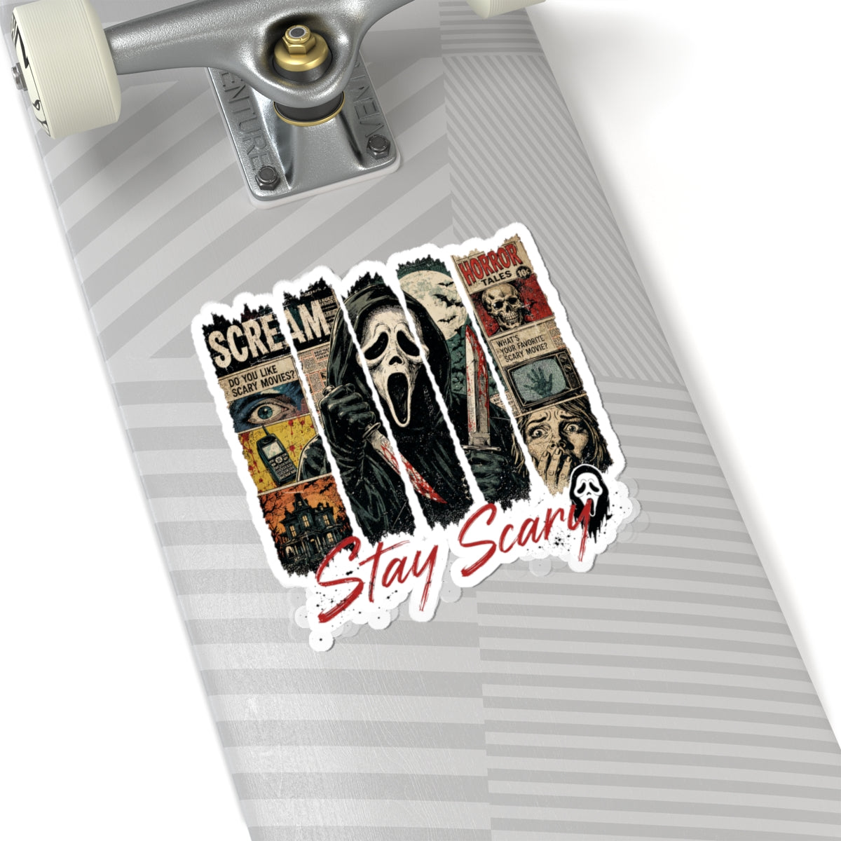 Stay Scary Horror Sticker — Scream Mask Kiss-Cut Decal