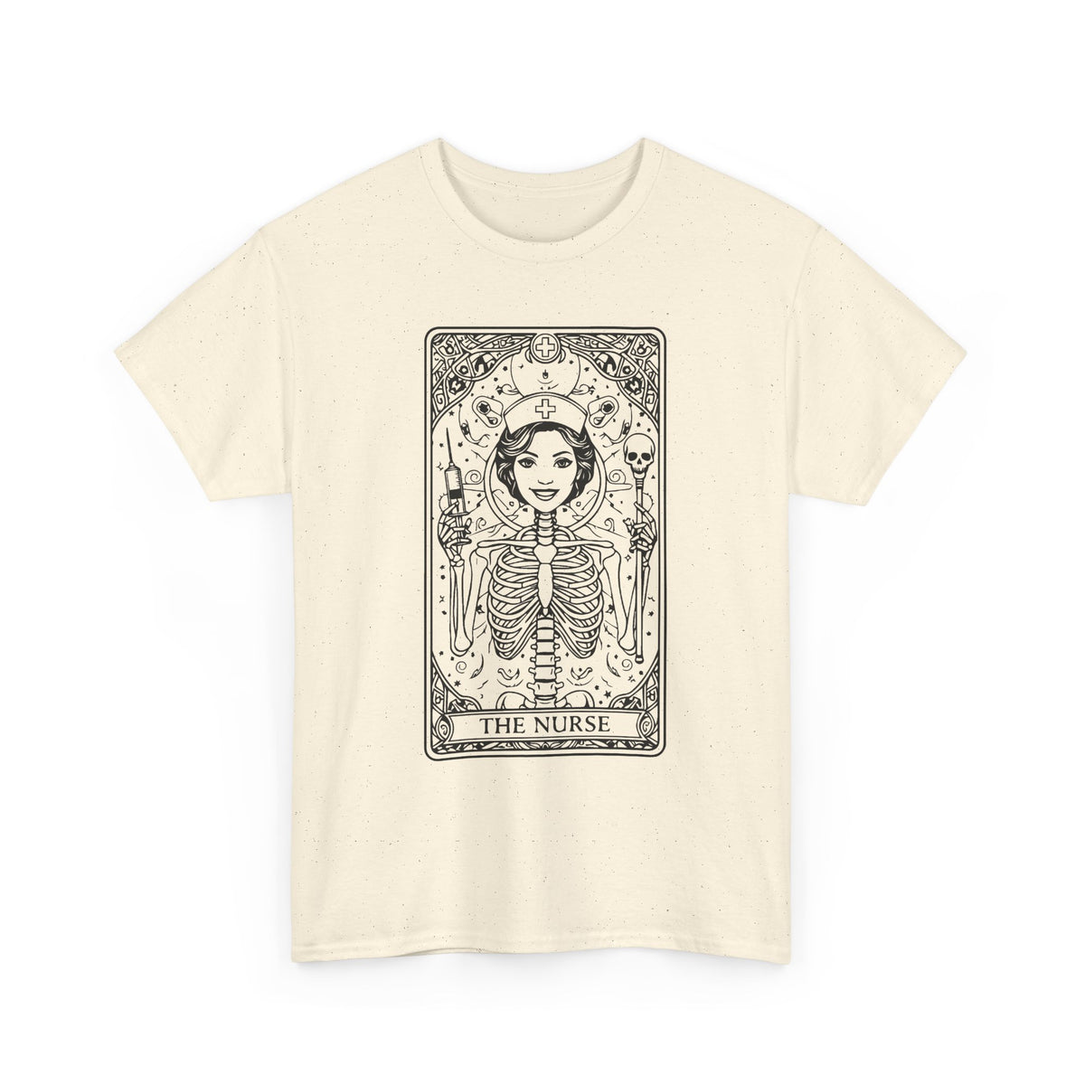 Tarot Nurse Graphic Tee — 'The Nurse' Skeleton Card T-Shirt