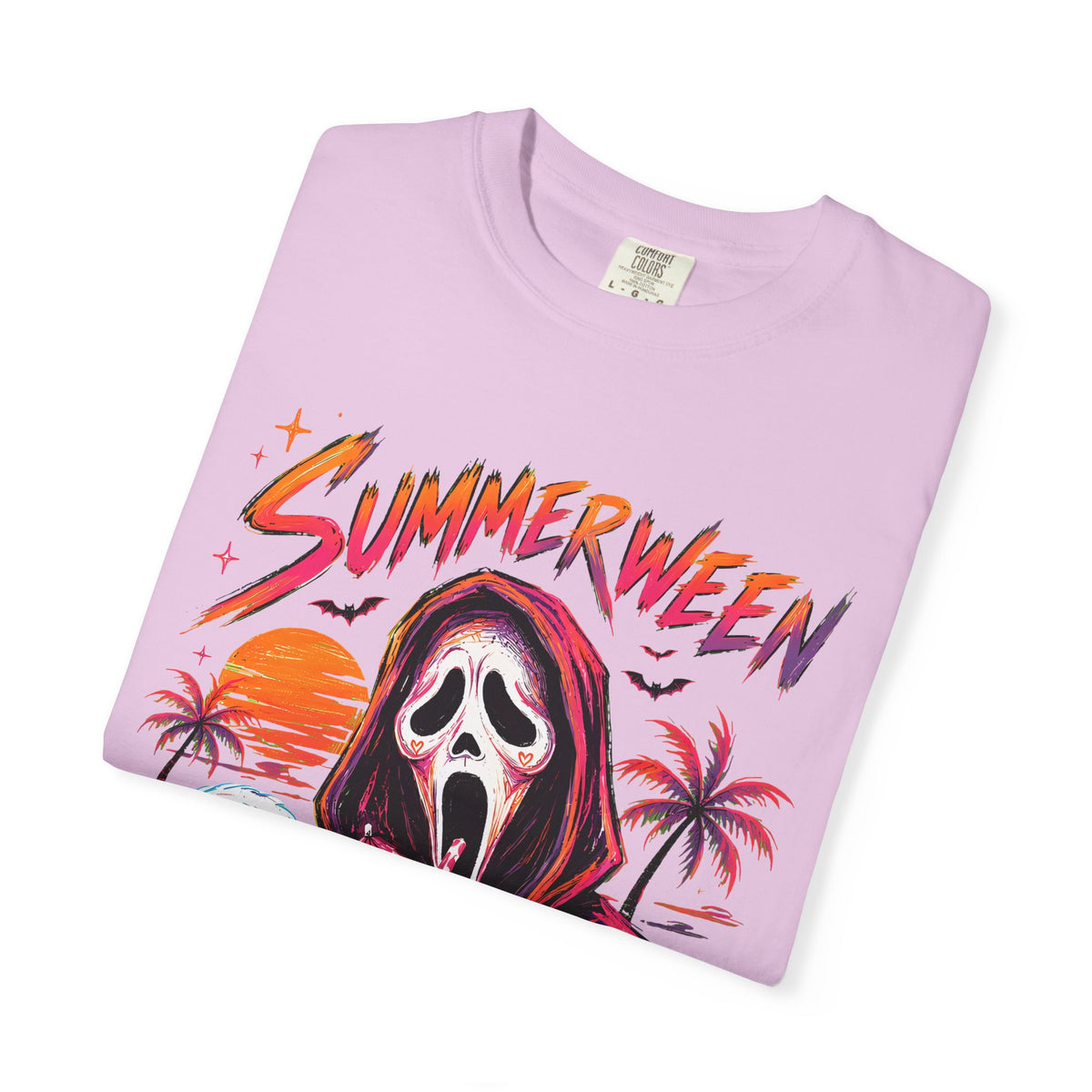 Summerween T-Shirt — Retro Horror Scream Mask Pumpkin Tee