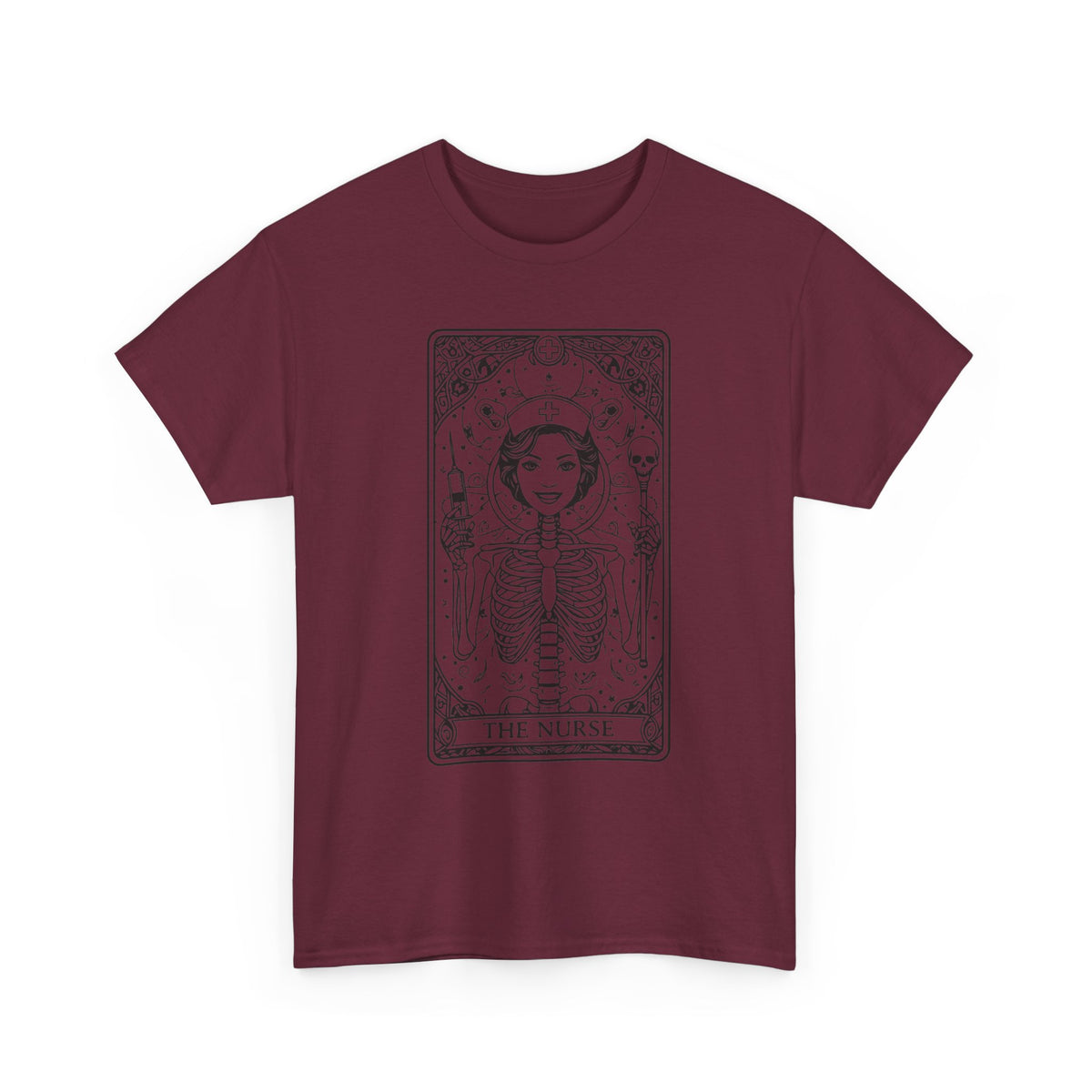 Tarot Nurse Graphic Tee — 'The Nurse' Skeleton Card T-Shirt