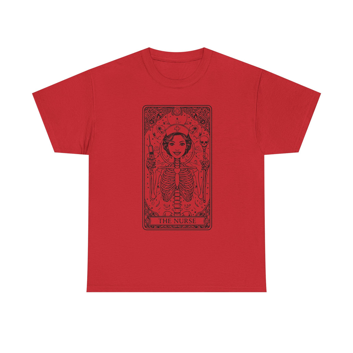 Tarot Nurse Graphic Tee — 'The Nurse' Skeleton Card T-Shirt