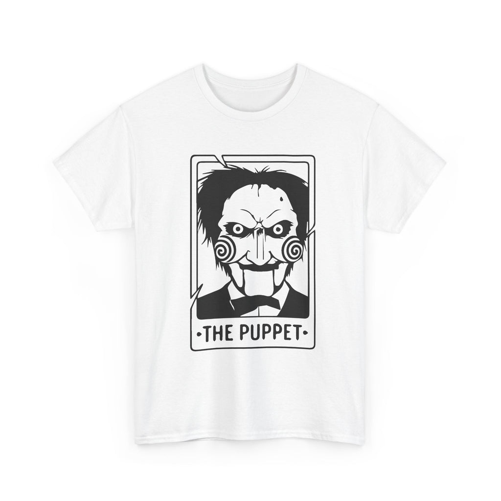 Horror Puppet Graphic Tee — "The Puppet" Vintage Creepy Mask T‑Shirt