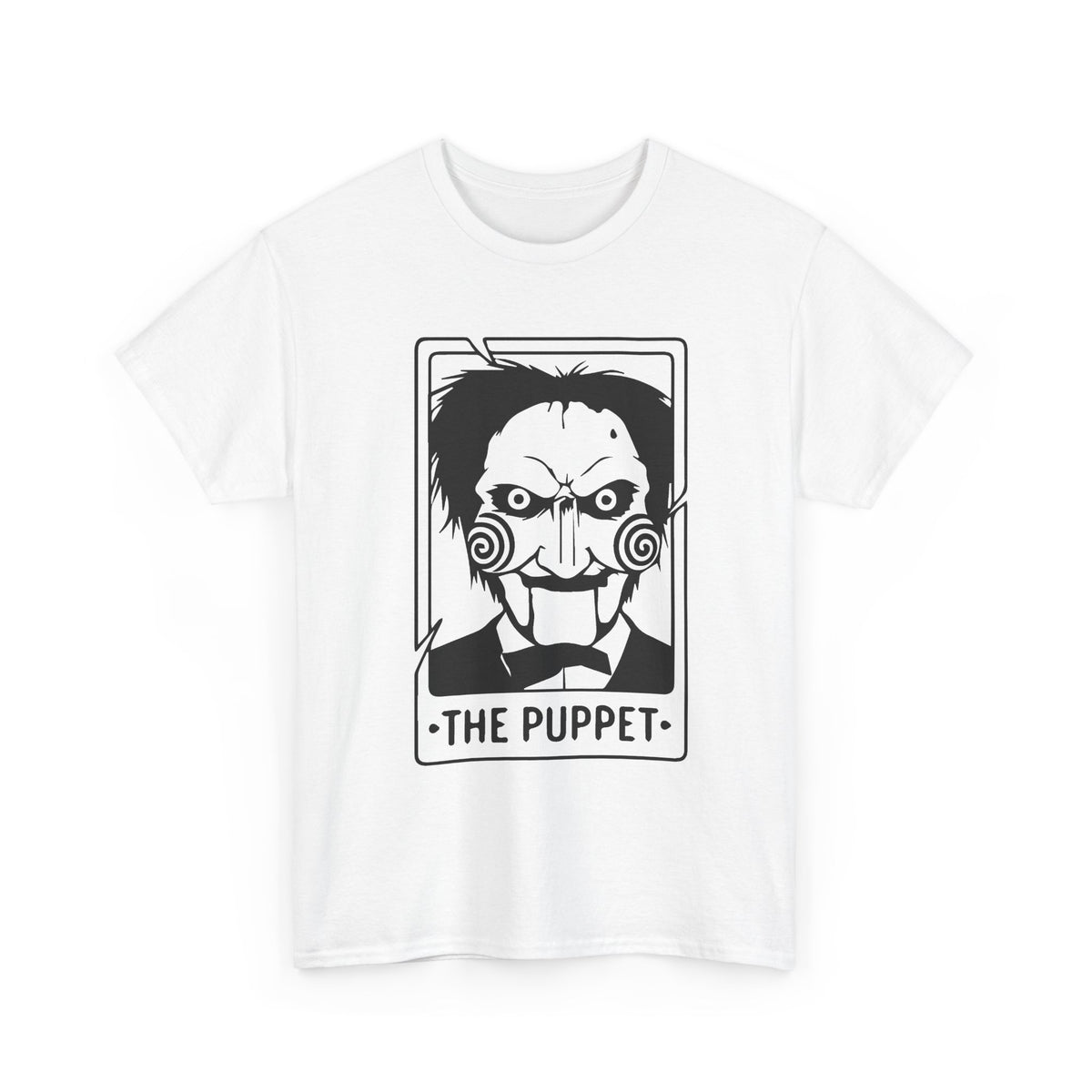 Horror Puppet Graphic Tee — "The Puppet" Vintage Creepy Mask T‑Shirt