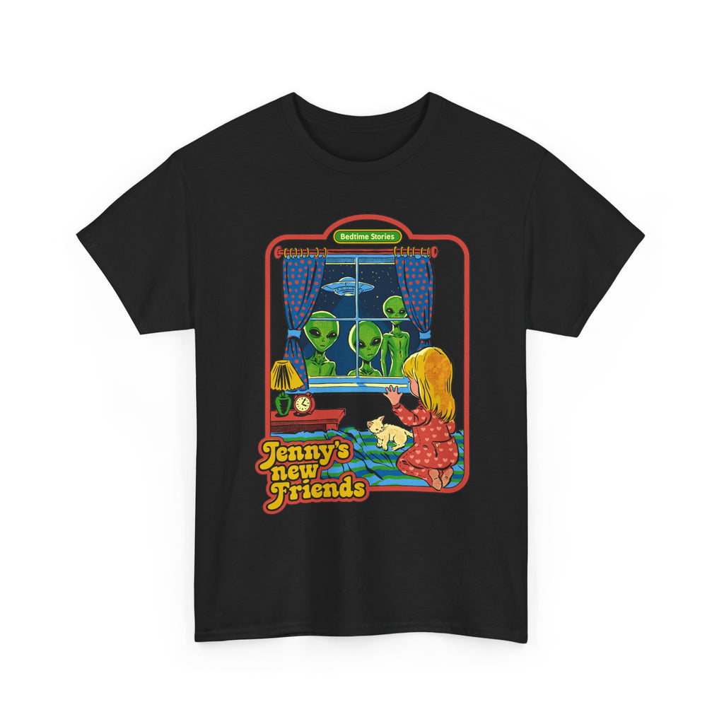 Vintage Kid & Aliens Tee — "Jenny's New Friends" Retro Graphic T-Shirt