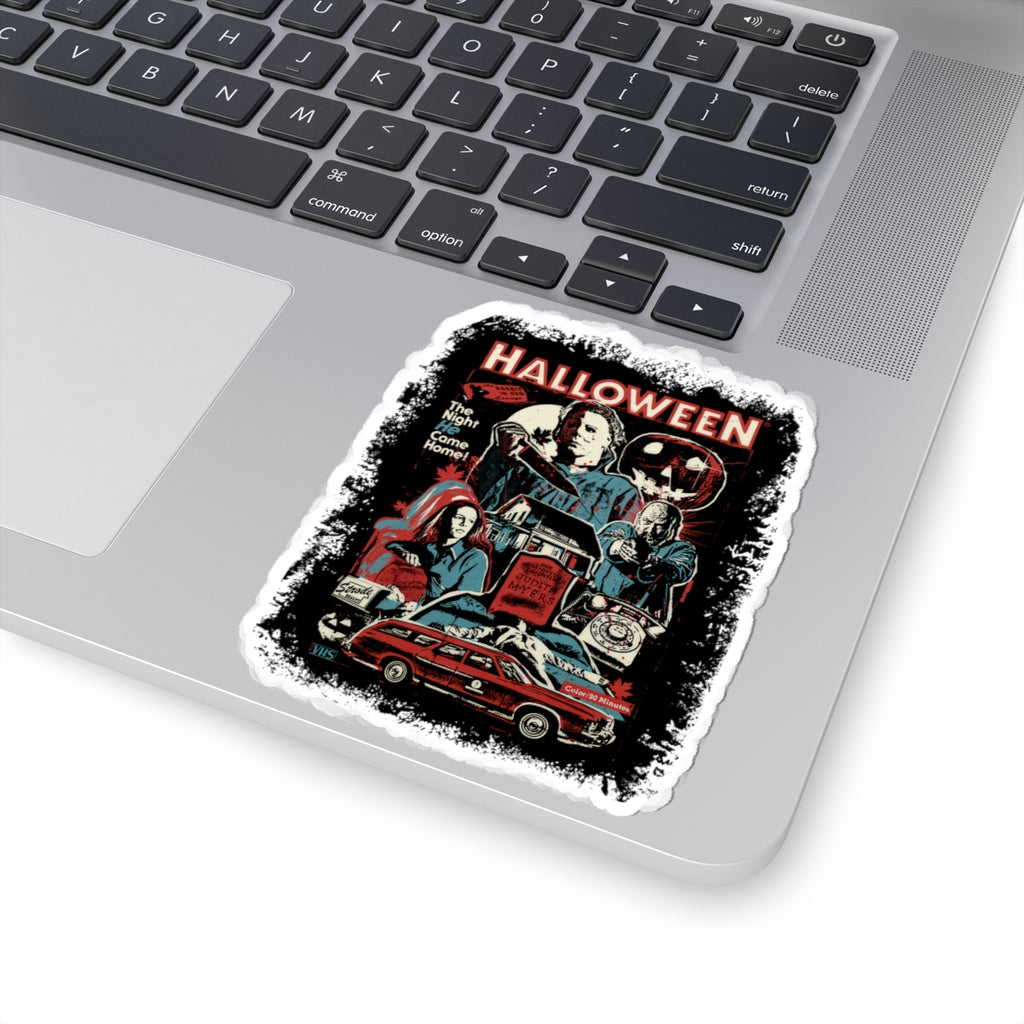 Halloween Horror Collage Kiss-Cut Sticker — Michael Myers Retro Movie Poster Design