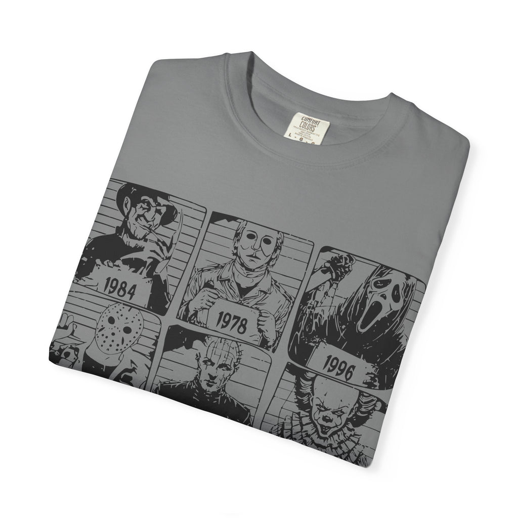 Horror Manga Years Grid T-Shirt — Vintage Anime Faces 1973–2002