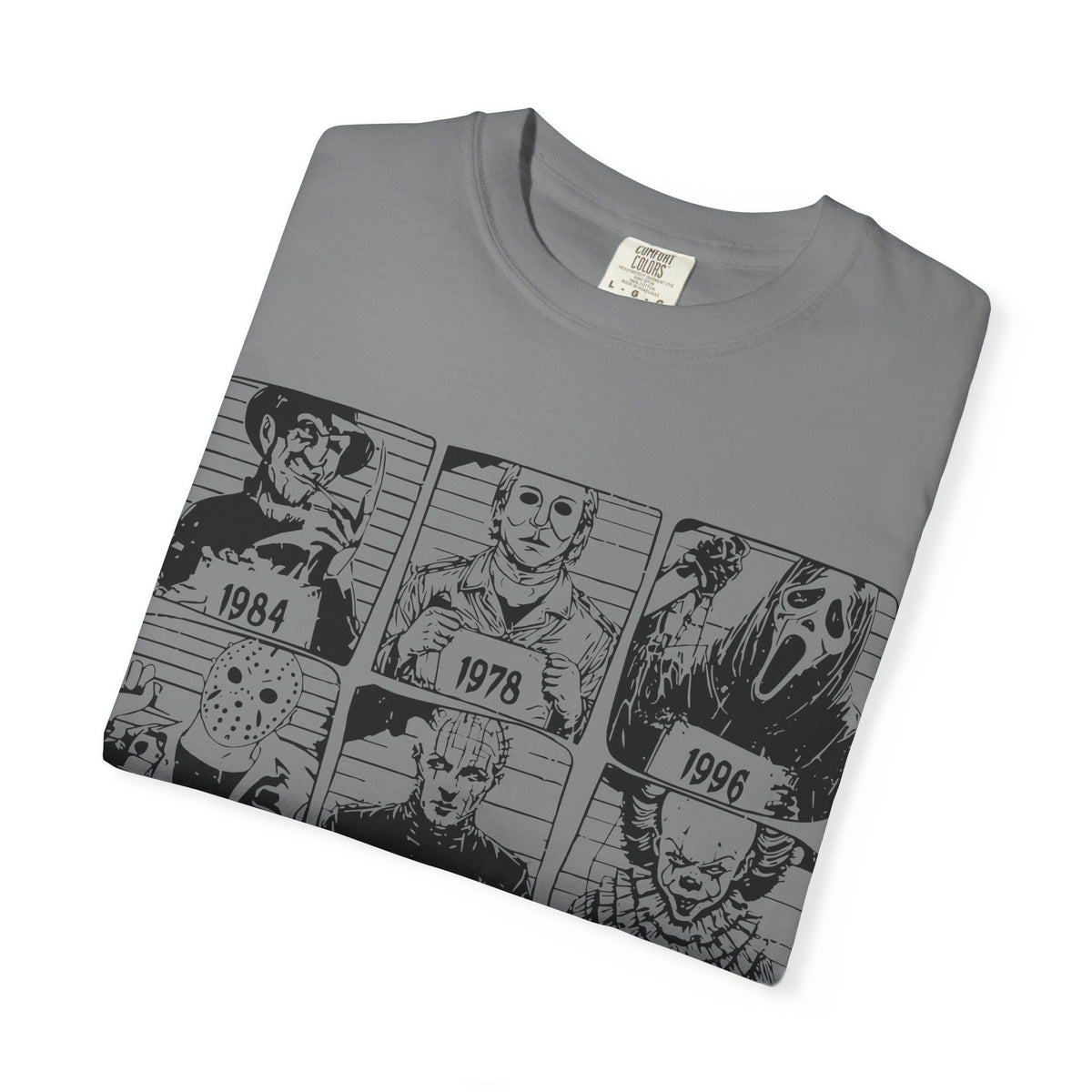 Horror Manga Years Grid T-Shirt — Vintage Anime Faces 1973–2002