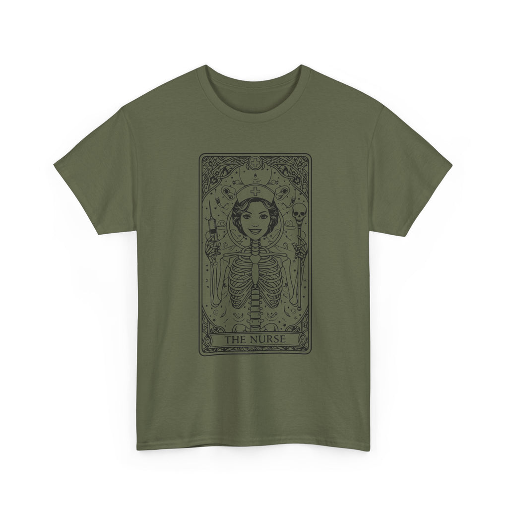 Tarot Nurse Graphic Tee — 'The Nurse' Skeleton Card T-Shirt
