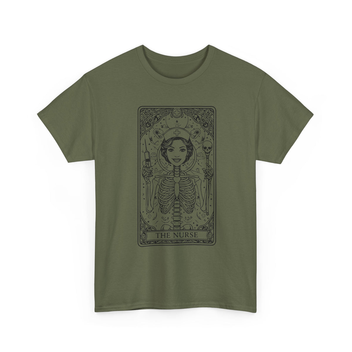 Tarot Nurse Graphic Tee — 'The Nurse' Skeleton Card T-Shirt