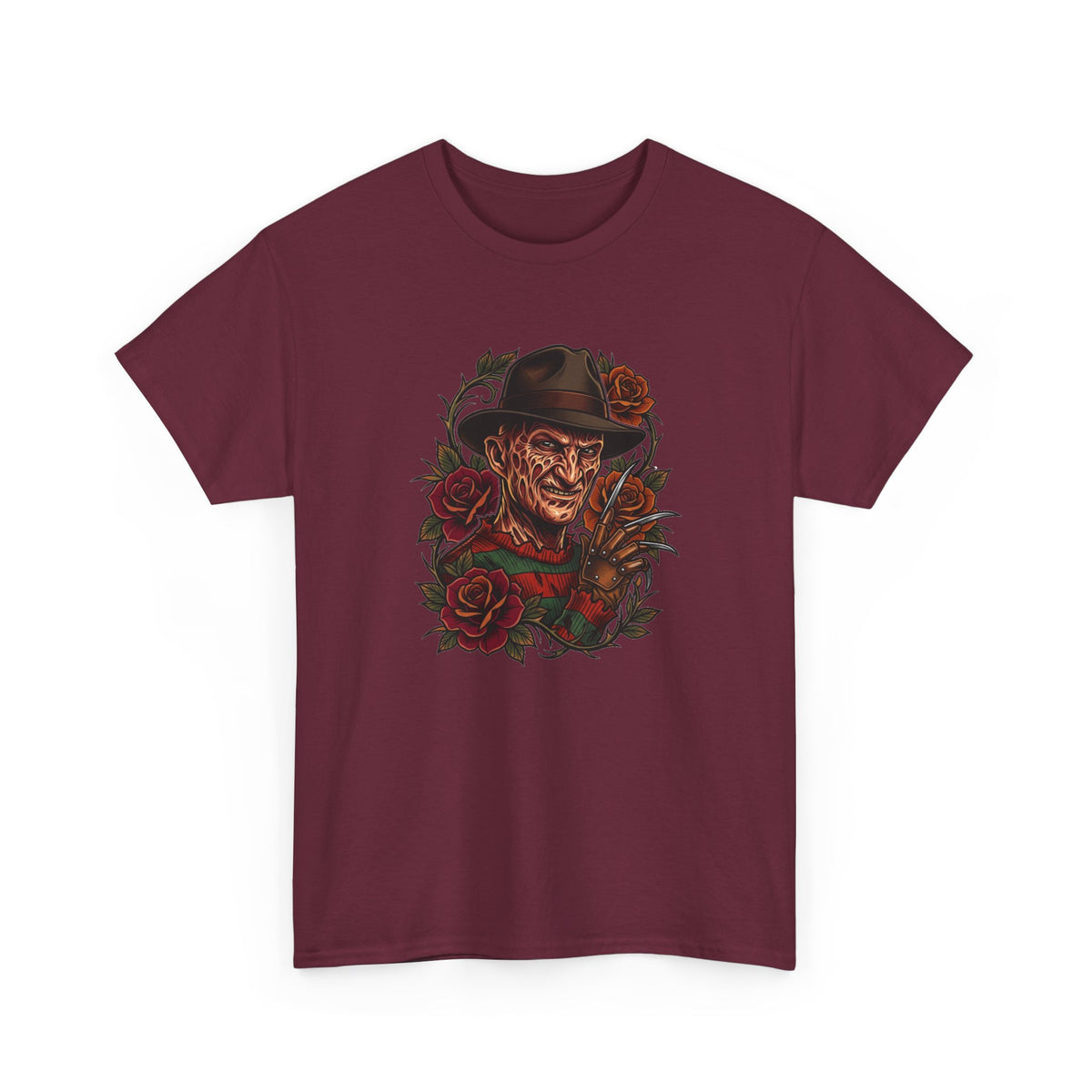 Horror Rose Tee — Vintage Freddy-Inspired Nightmare Skull Graphic T-Shirt