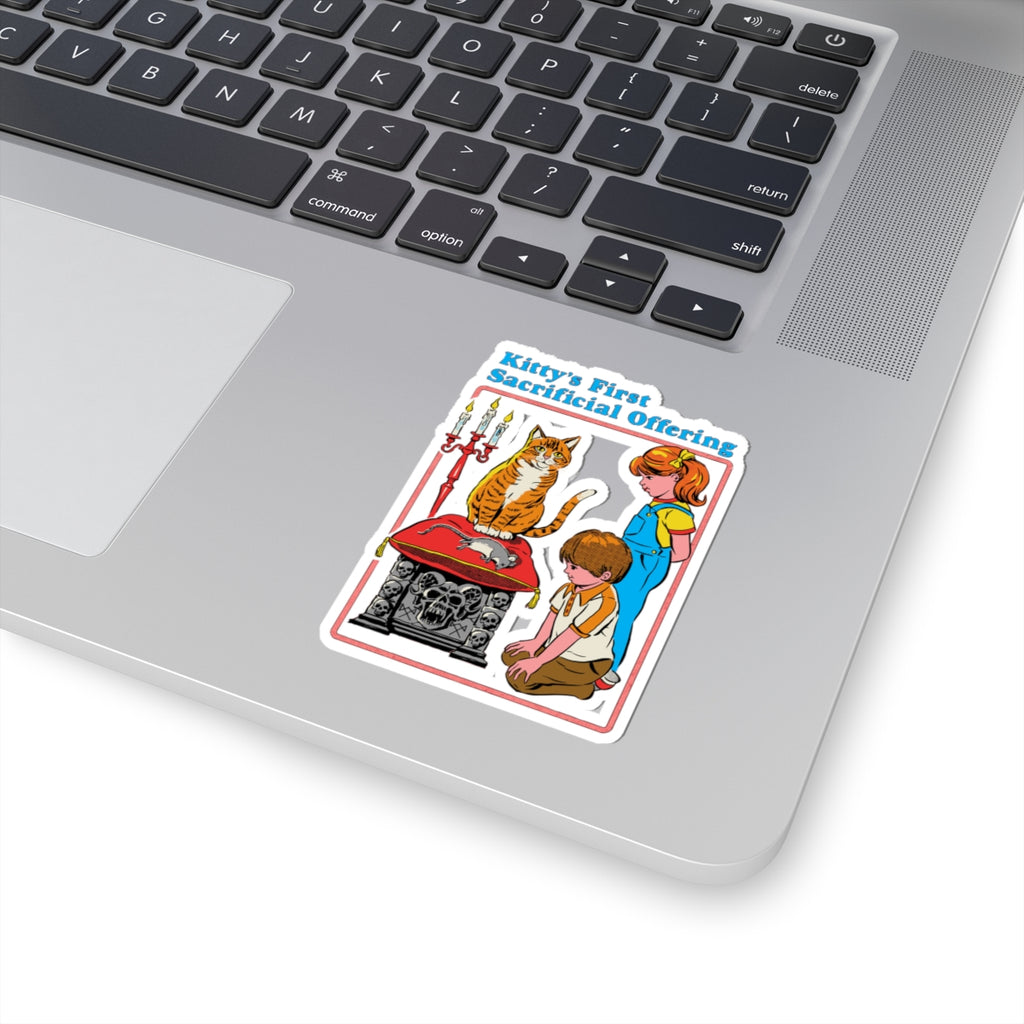 Kiss-Cut Sticker — "Kitty's First Sacrificial Offering" Retro Horror Cat Illustration