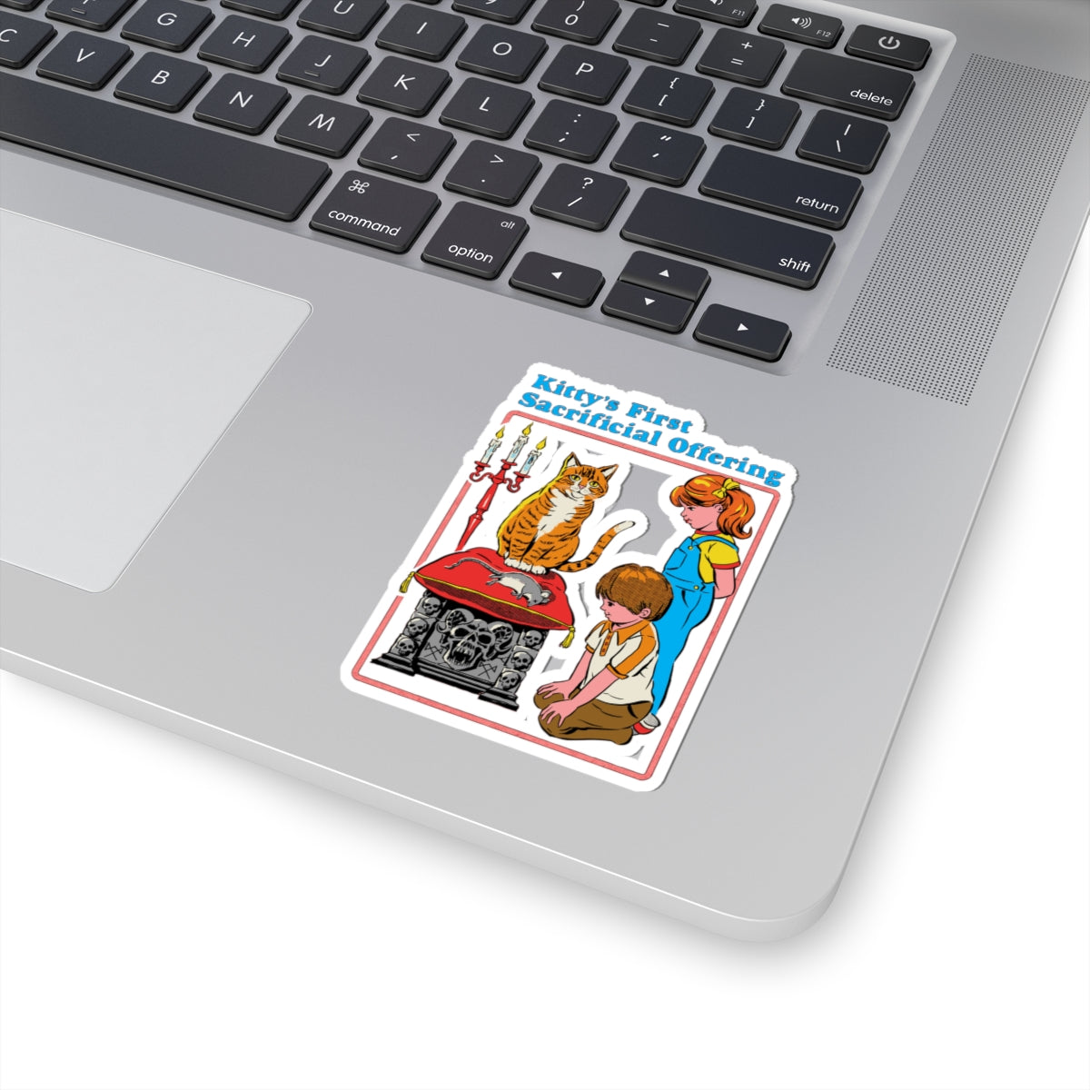 Kiss-Cut Sticker — "Kitty's First Sacrificial Offering" Retro Horror Cat Illustration