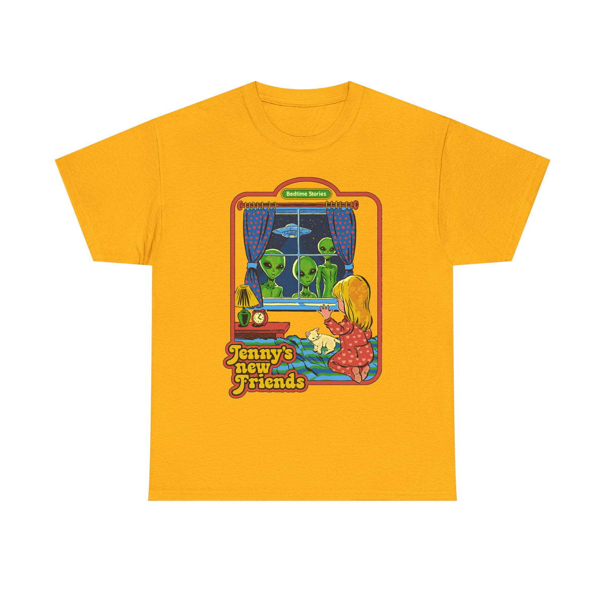 Vintage Kid & Aliens Tee — "Jenny's New Friends" Retro Graphic T-Shirt
