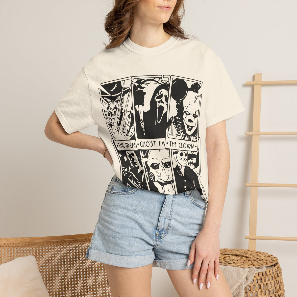 Horror Comic Panel T-Shirt — "The Dream, Ghost, Clown, Slasher, Puppet, Camper" Graphic Tee