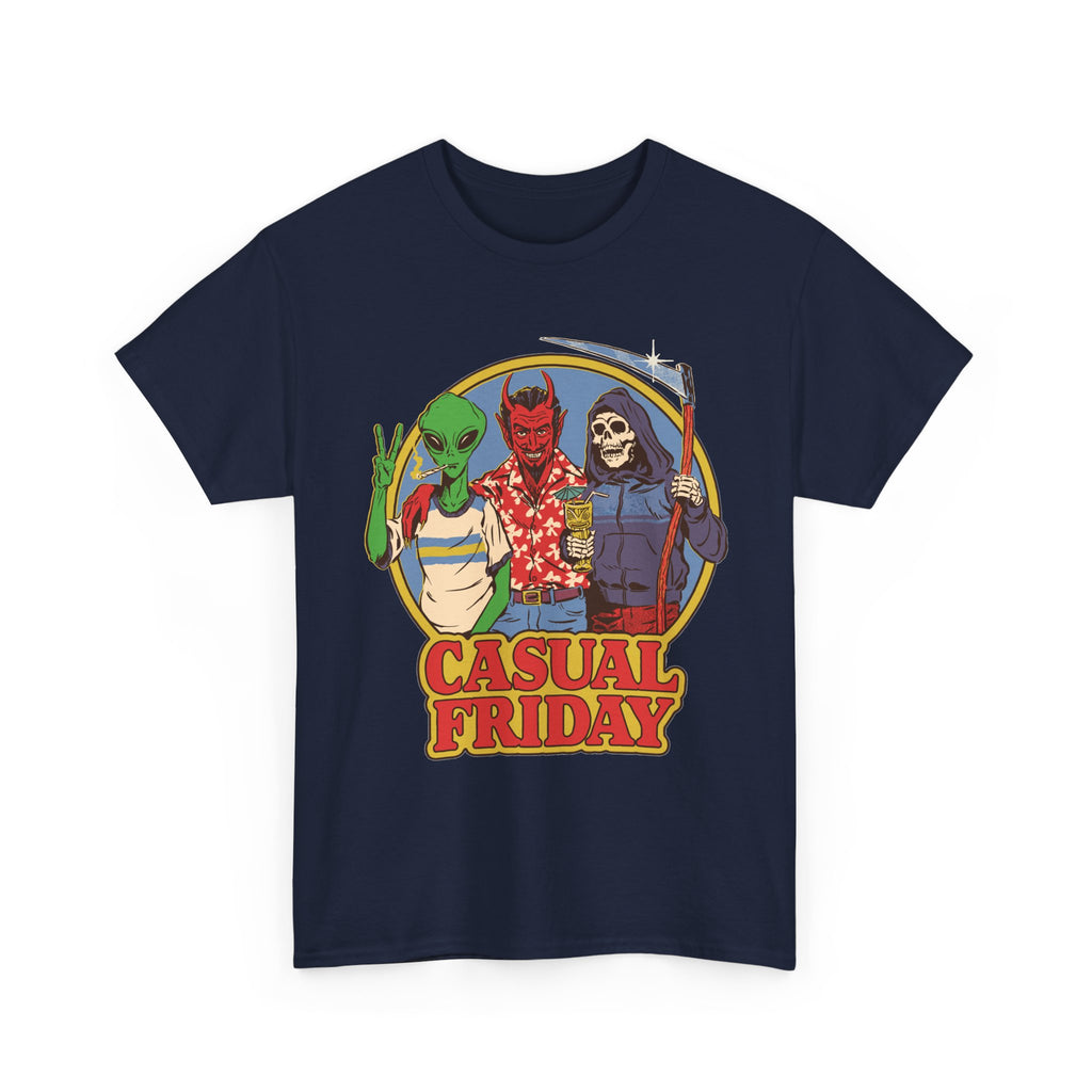 Casual Friday Tee — Alien, Devil & Grim Reaper Retro Graphic Shirt