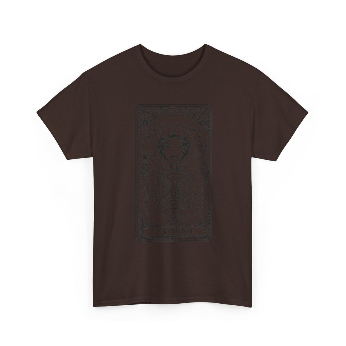Tarot Nurse Graphic Tee — 'The Nurse' Skeleton Card T-Shirt