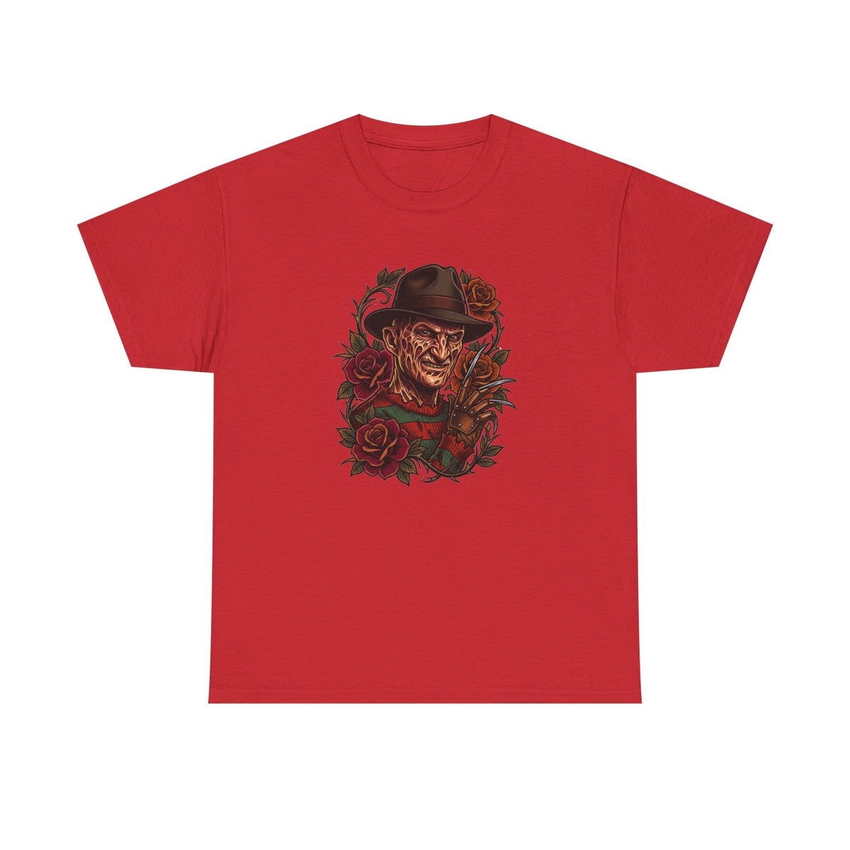 Horror Rose Tee — Vintage Freddy-Inspired Nightmare Skull Graphic T-Shirt