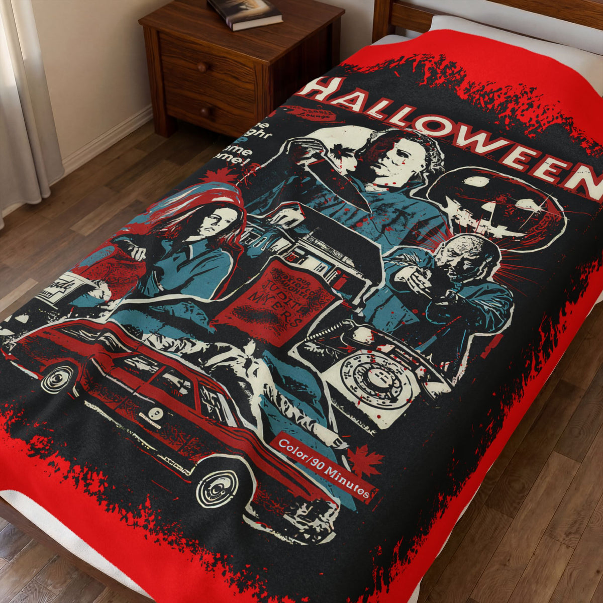 Halloween Movie Velveteen Plush Blanket – Retro Michael Myers Collage