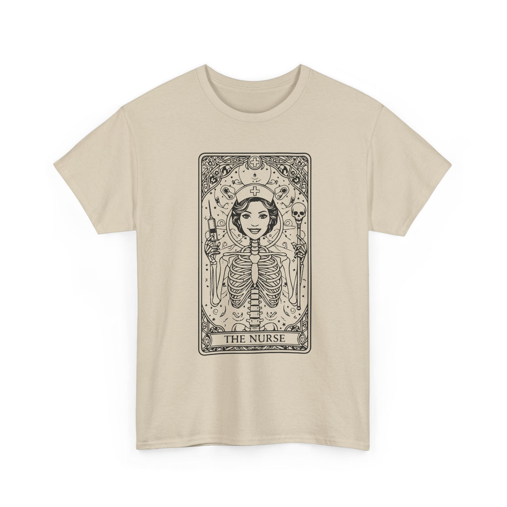 Tarot Nurse Graphic Tee — 'The Nurse' Skeleton Card T-Shirt