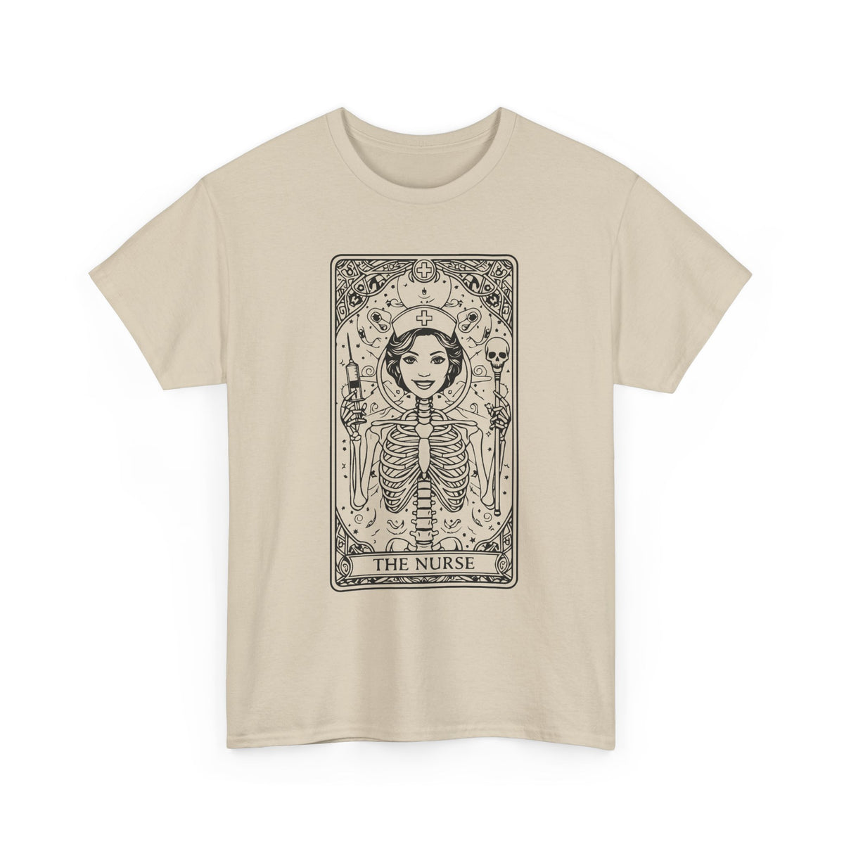 Tarot Nurse Graphic Tee — 'The Nurse' Skeleton Card T-Shirt