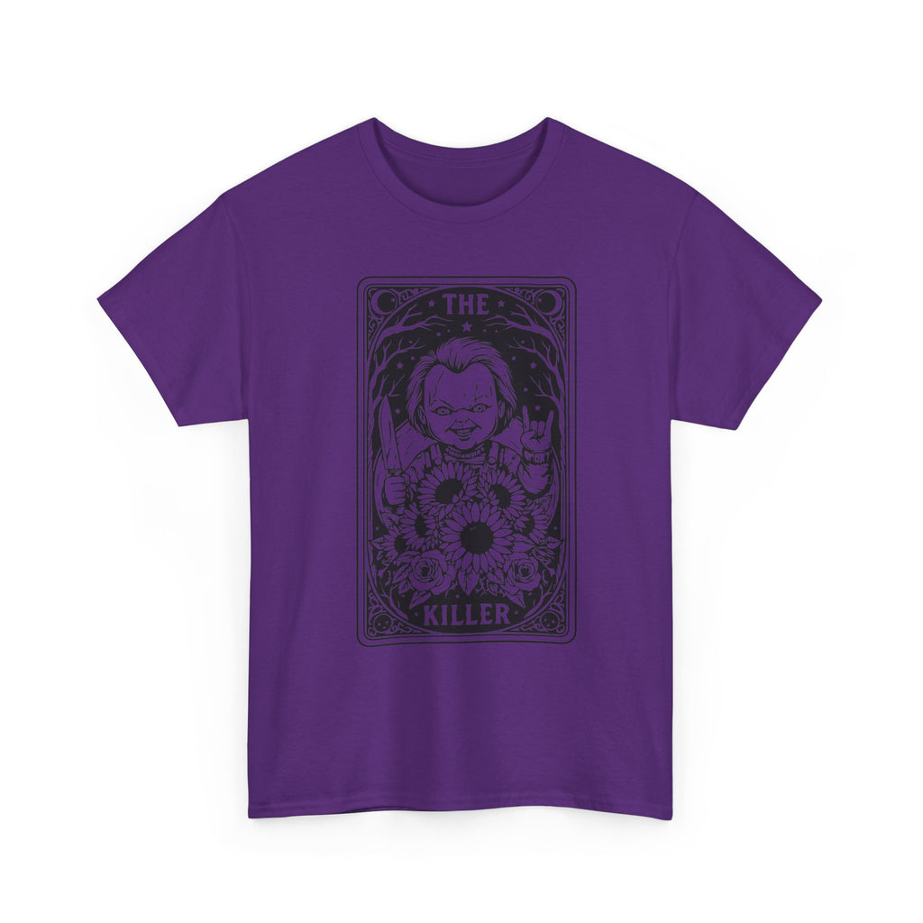 Killer Tarot Tee — Black & White Occult Sunflower Graphic T-Shirt