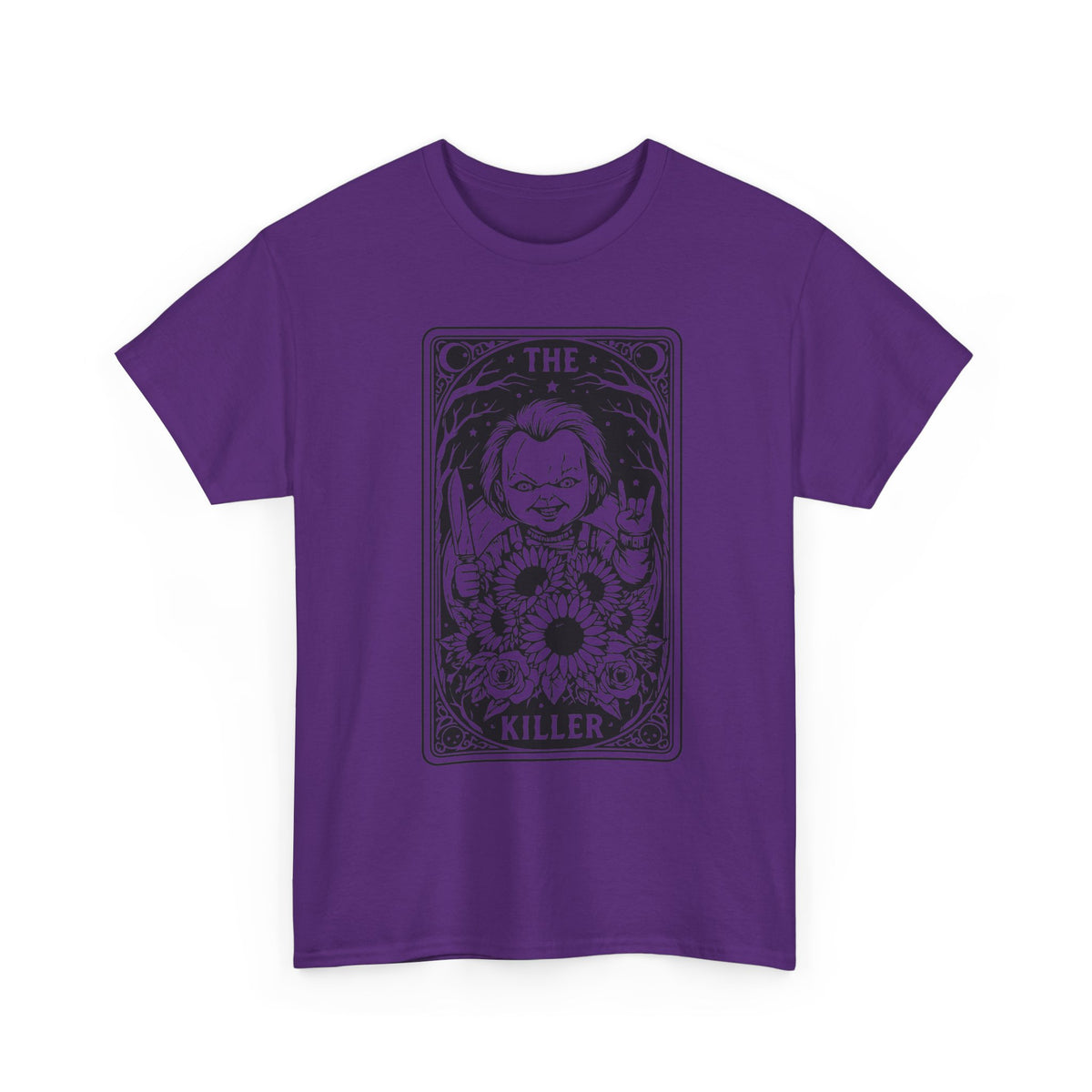 Killer Tarot Tee — Black & White Occult Sunflower Graphic T-Shirt