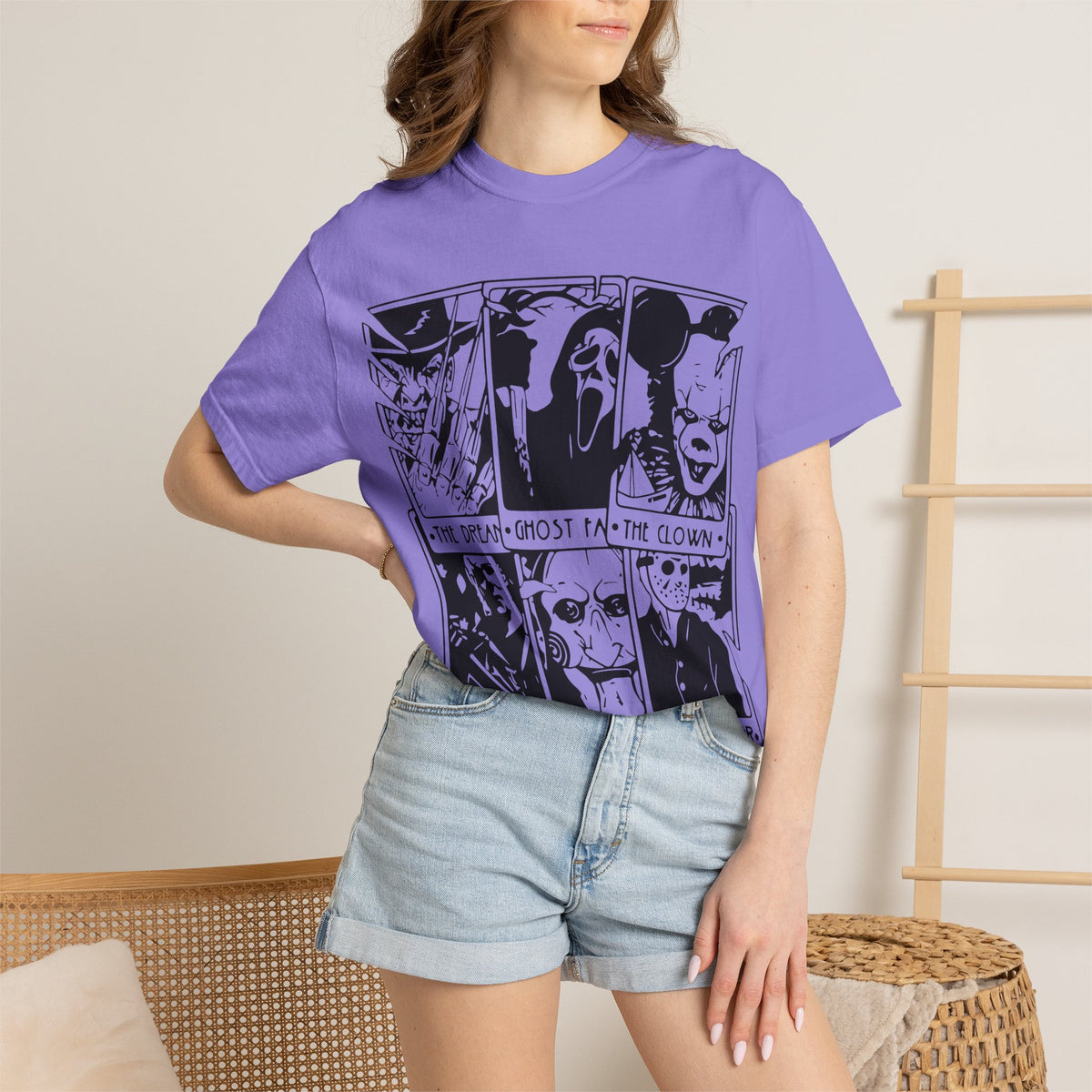 Horror Comic Panel T-Shirt — "The Dream, Ghost, Clown, Slasher, Puppet, Camper" Graphic Tee