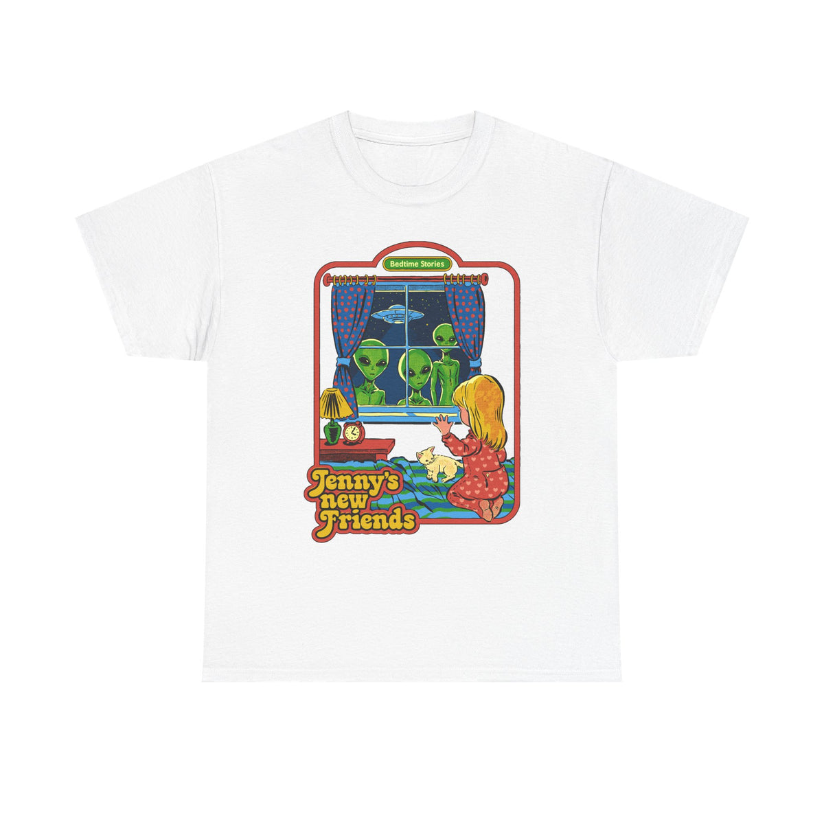 Vintage Kid & Aliens Tee — "Jenny's New Friends" Retro Graphic T-Shirt
