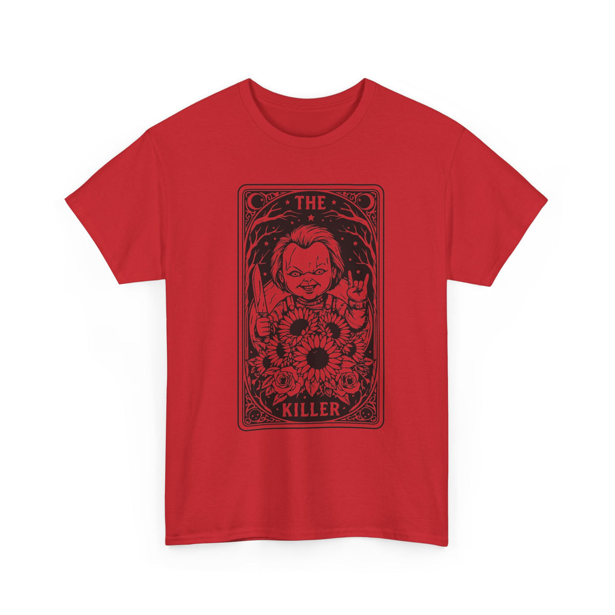 Killer Tarot Tee — Black & White Occult Sunflower Graphic T-Shirt