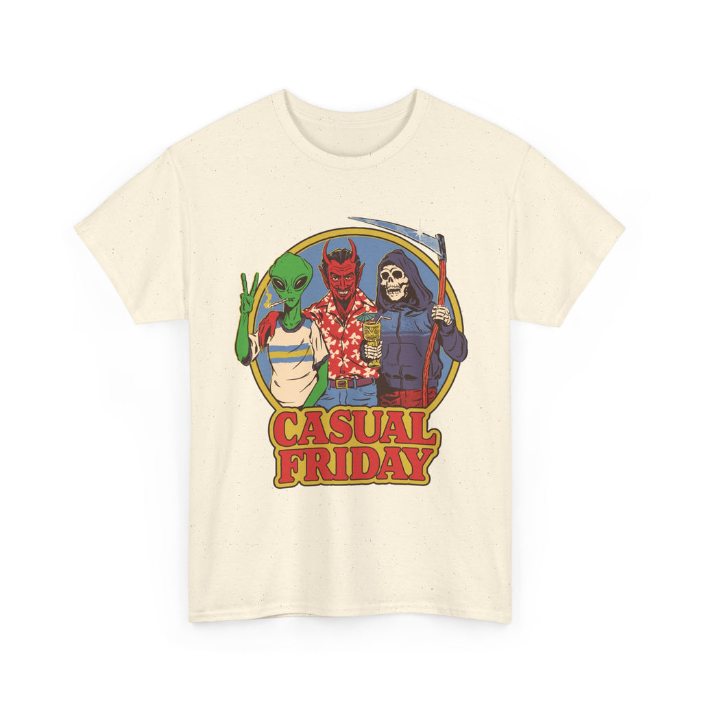 Casual Friday Tee — Alien, Devil & Grim Reaper Retro Graphic Shirt