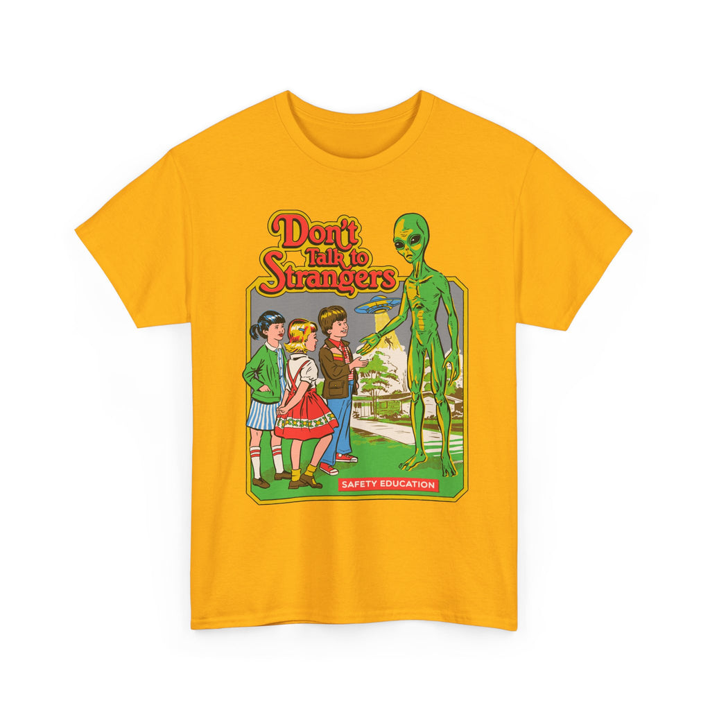 Alien Safety Retro Tee — "Don't Talk to Strangers" Graphic T-Shirt