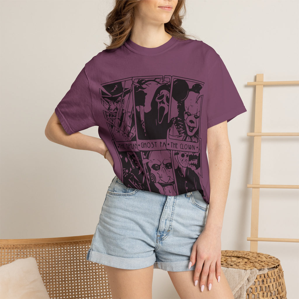 Horror Comic Panel T-Shirt — "The Dream, Ghost, Clown, Slasher, Puppet, Camper" Graphic Tee