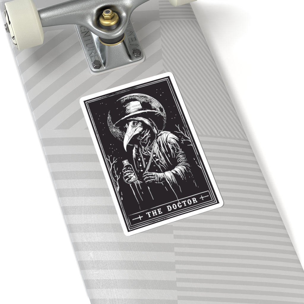 Plague Doctor Tarot-Style Kiss-Cut Sticker — Gothic Vintage Illustration