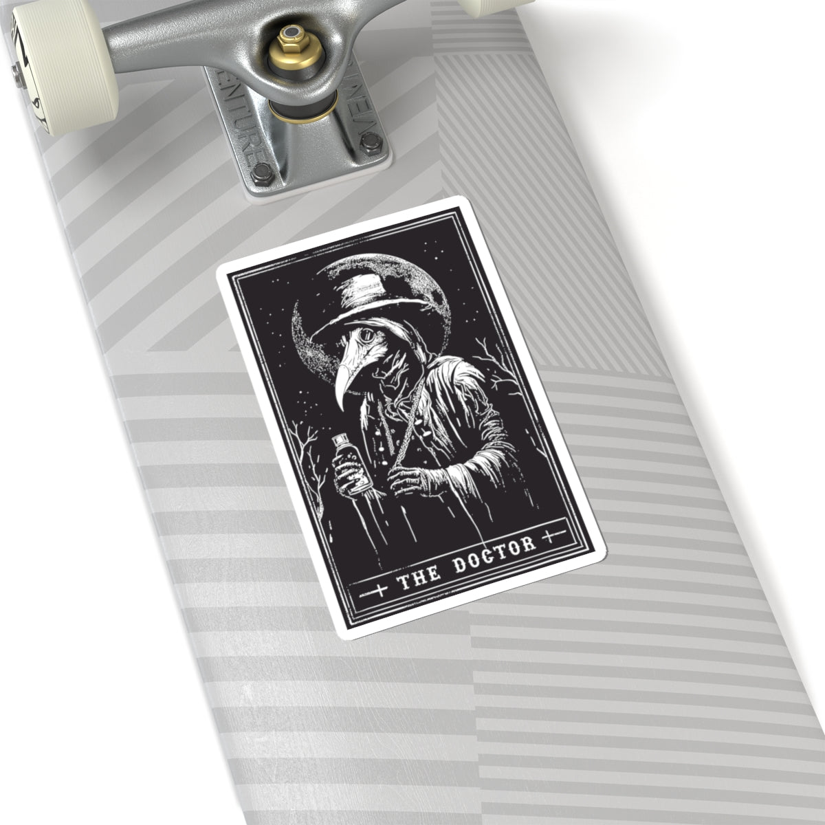 Plague Doctor Tarot-Style Kiss-Cut Sticker — Gothic Vintage Illustration