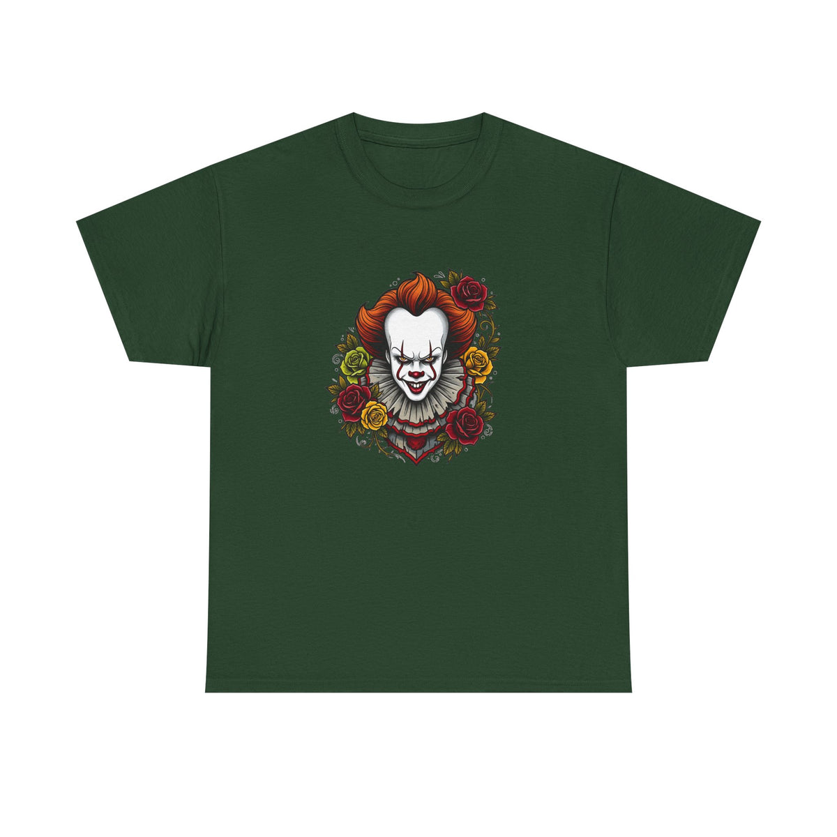 Horror Clown Tee — Pennywise Floral Portrait Graphic T-Shirt