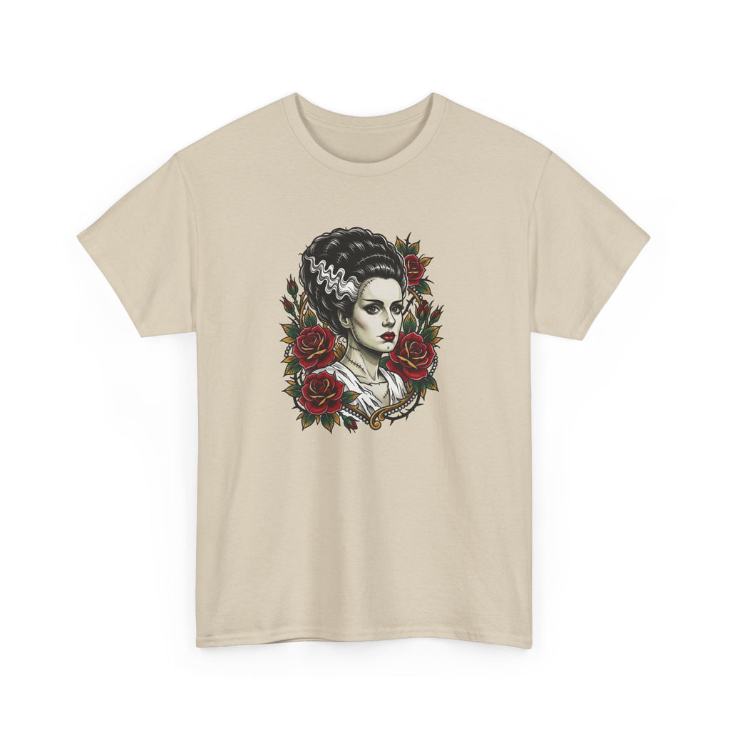 Bride of Frankenstein Tee — Gothic Portrait with Red Roses