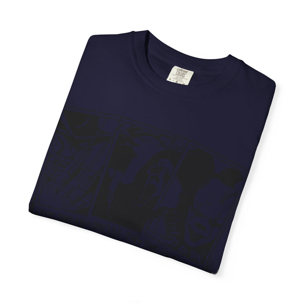 Horror Comic Panel T-Shirt — "The Dream, Ghost, Clown, Slasher, Puppet, Camper" Graphic Tee
